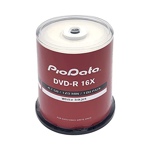 PioData DVD-R 4.7GB 16X Moisture-Resistant White Inkjet Hub Printable Discs | 100-Pack Cake Box Spindle | Printable DVD-R for Inkjet Printers