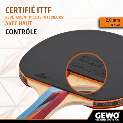 GEWO Smash Raquette de Tennis de Table – Raquette complète homologuée ITTF pour Enfants, avec revêtement Thunderball 2 contrôlé et Hautes propriétés rotatives, concave, éponge de 2 mm – vue 3