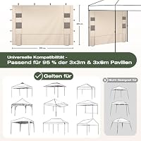 Sekey 2PCS Seitenwände für Pavillon 3x3 Wasserdicht Winterfest, Seitenwände für Pavillon Partyzelt Gartenzelt 3x3m, 1 Fenster 1 Tür, (Khaki, 1 Seitenwand) – Ansicht 2