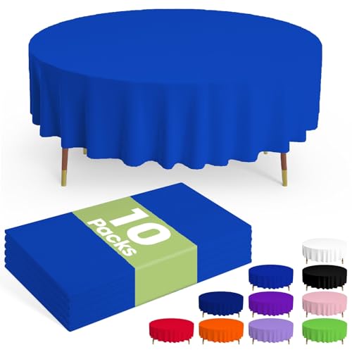 Pureegg Plastic Table Cloth Disposable 10 Pack, 84'' Round Table Cloths, Graduation, Patriotic Decorations, Thanksgiving, Veterans Day Tablecloths, Round, Plastic Cover, Leakproof & Sturdy, Blue by Pureegg - Used condition - US$16.14
