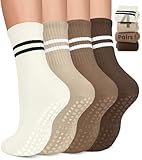 BLONGW Pilates Socks for Women, Non Slip Grip Socks for Yoga, Barre, Hospital, Grippy Socks Elderly Womens Gifts Workout Outfits Cute Soft Cotton Athletic Ankle Crew Socks with Sticky Grippers