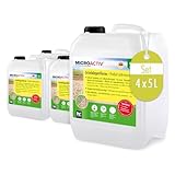 MICROACTIV® Nettoyant Pierre et Anti Mousse Concentré 4 x 5L   Destructeur de Dépôts Verts, Algues et Lichens pour Terrasse, Mur, Toiture   Formule Autonettoyante Professionnelle