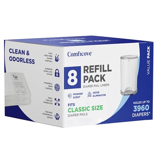 Image of Comficove Refills Compatible with DEKOR CLASSIC Diaper Pails | 8 Pack | Extra Thick Diaper Pail Refill Liners | Fresh Scent | Easy to Replace and Dispose of Diaper Bag | Odorless Baby Diapers Disposal