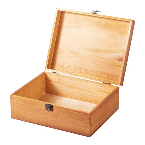 Useekoo Vintage Wooden Storage Box Container with Hinged Lid and Front Clasp, 11''x8.4''x4.5'' Large Keepsake Box, Rustic Wood Boxes for Crafts Art Hobbies and Valentine's Day Decoration