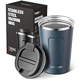  Lungogo Taza de Café Aislamiento Taza Termica de Viaje Diseño a Prueba de Fugas Frasco de Vacío de Doble Acero Inoxidable Café para Llevar 380ML, Azul