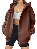 ANRABESS Womens Zip Up Hoodies Oversized Sweatshirt Long Sleeve Fleece Jackets Coat Workout Y2K Outfits 2025 Fall Trendy Brown Medium