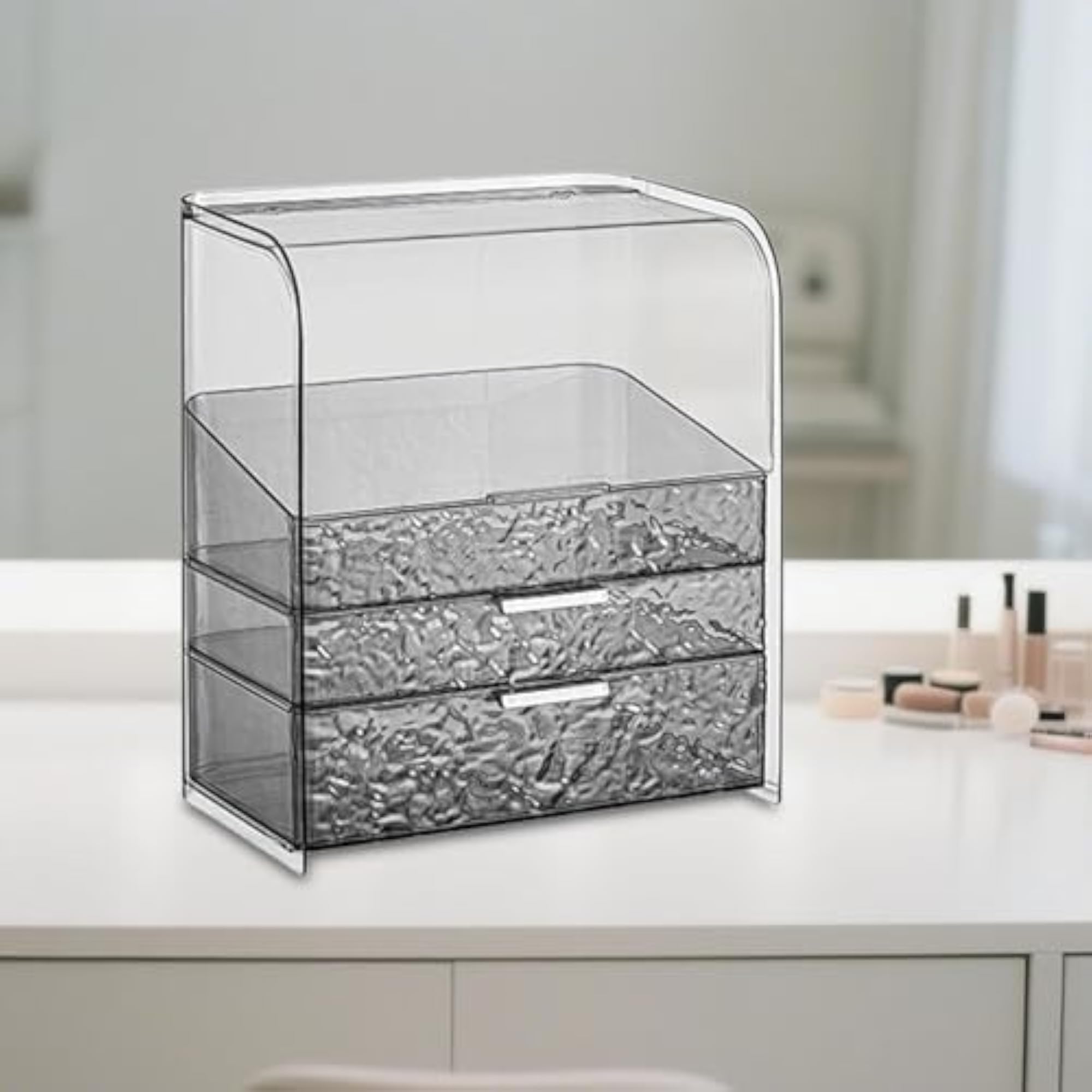 Luxury Clear Makeup Storage Box for Bathroom Vanity, Gray