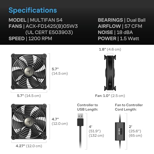 Image of AC Infinity MULTIFAN 4, Quiet 140mm USB Fan for Receiver DVR Playstation Xbox Computer Cabinet Cooling
