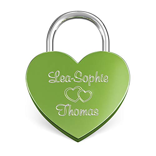 LIEBESSCHLOSS-FACTORY Herz-Schloss Grün mit Gravur und Schlüssel, gratis Geschenkbox uvm. Jetzt graviertes Vorhängeschloss in Herzform gestalten!