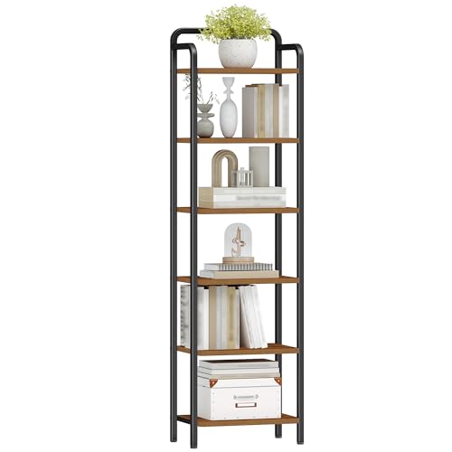 Hzuaneri Bücherregal, Regal, Standregal, Schmales Bücherregal, Industrielles Eckregal, Schlankes Regal für Heimbüro, Wohnzimmer, Schlafzimmer, Küche, 6 Ebenen Vintagebraun-Schwarz BC44601B Hzuaneri Bücherregal, Regal, Standregal, Schmales Bücherregal, Industrielles Eckregal, Schlankes Regal für Heimbüro, Wohnzimmer, Schlafzimmer, Küche, 6 Ebenen Vintagebraun-Schwarz BC44601B