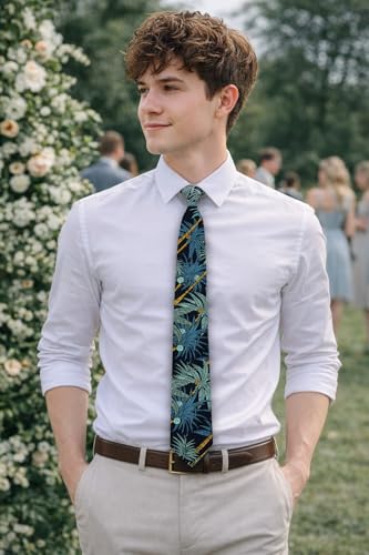 Image of BELLUNO Men's Cotton Floral Skinny Tie, 2.5 inch Width, with Gift Box