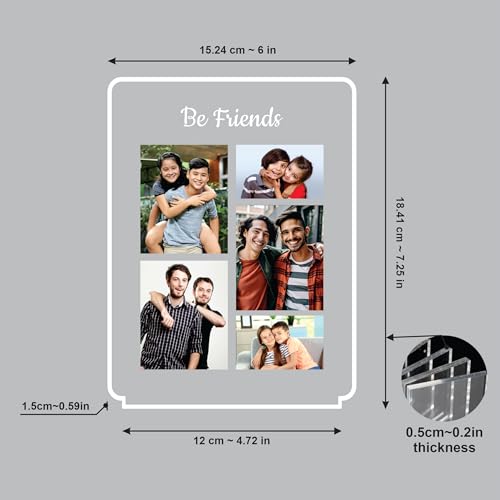 Image of Giftplease Personalized Photo Acrylic Night Light with Wooden Base - Custom Photo LED Desk Lamp - Engraved Brotherhood Picture Frame, Custom Keepsake Gift for Brother, Best Friend, Men, Birthday