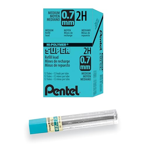 Pentel Super Hi-Polymer Lead Refill, 0.7mm Medium, 2H, 144 Pieces of Lead (50-2H),Gray