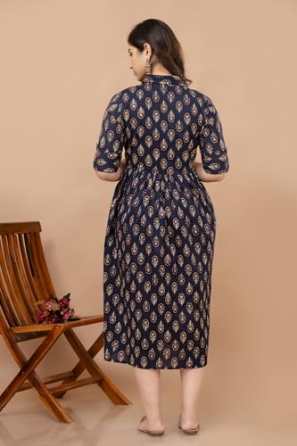 Image of Maternity Feeding Anarkali Kurti Dress for Women | Cotton Nursing Kurta with Both Side Zippers | Pregnancy & Nursing Wear | Comfortable Ethnic