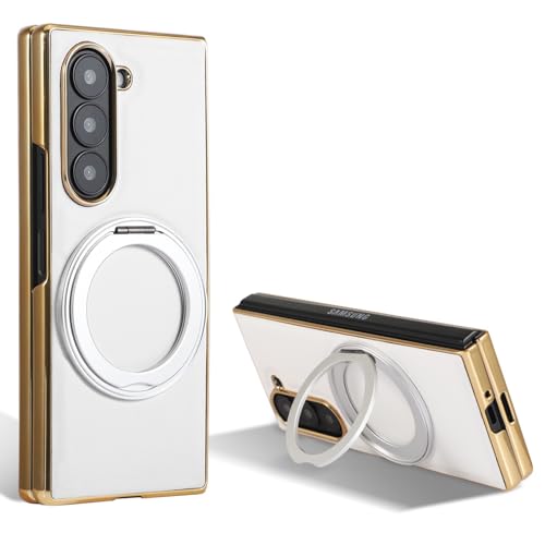 Étui en cuir plaqué blanc pour Samsung Galaxy Z Fold 3 avec anneau chic