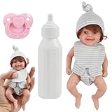 Mini poupées de bébé, 6 poupées de nouveau né mignonnes et réalistes aux yeux ouverts, poupée en silicone flexible avec biberons et tétines, mini corps complet en silicone portable pour enfants