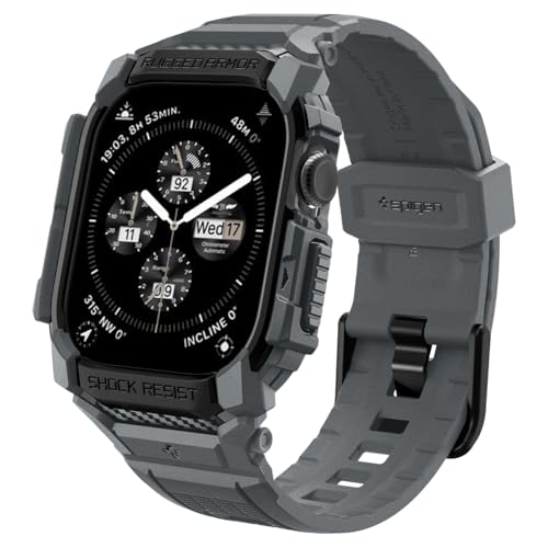 Image of Spigen Rugged Armor Pro for Apple Watch Series 11 46mm Case with Strap Band, Series 10 46mm Protective TPU Cover with Strap - Dark Gray
