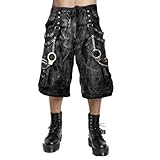 Men Extreme Bondage Jeans Apocalyptic Skater Alternative Gothic Punk Rocker Cyber Goth Steampunk Biker Short/Unisex Shorts (US, Alpha, 4X-Large, Regular, Regular, Black)