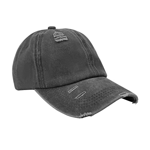 Muryobao Women Ponytail Criss Cross Messy Buns Ponycaps Baseball Cap Adjustable Cotton Distressed Dad Trucker Hat For Outdoor Sports Travel Grey #TOP4
