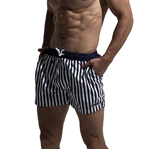 Men's Classical Board Shorts Navy Blue Striped Shorts Trunks Also for Gym2
