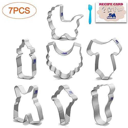 Ausstechformen-Set für Babyparty, Einteiler, Lätzchen, Rassel, Fläschchen, Baby-Kutsche, Babyhose, Baby-Fuß-Ausstechformen, 7-teiliges Set, große Größe, in Box verpackt, Edelstahl