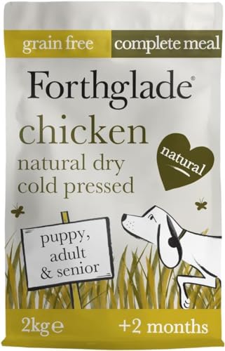 Forthglade Complete Natural Dry Dog Food - Grain Free Chicken with Vegetables (2kg) Resealable Bag - Easy to Digest Cold Pressed Dog Food for Puppy, Adult and Senior Dogs