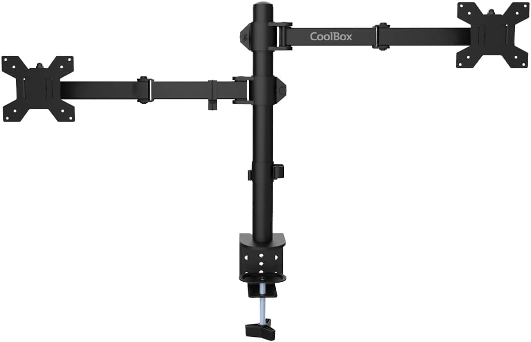 CoolBox MP01 - Soporte Monitor y Portátil, Pantalla hasta 8 kg y 32", Portátiles hasta 17", VESA 75x75 y 100x100, Altura, Inclinación y Giro Ajustables, Bandeja Inclinable. Negro