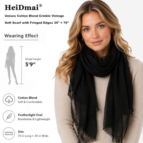 Image of Lightweight Cotton Blend Scarf for Women Men | Large,Breathable,Thin,Soft,Crinkle Scarf,Hijab Head Wrap,NeckScarf,Everyday,Travel Scarf,Summer Dress Scarves Holiday Gift