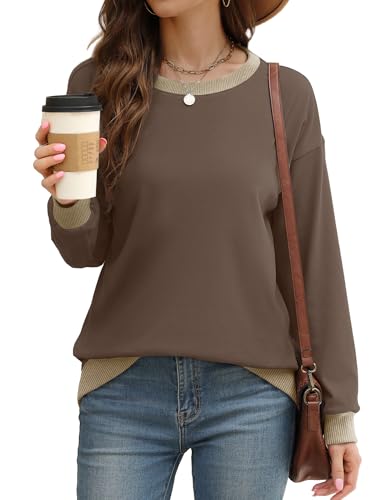 Saloogoe Sweatshirts for Women Crewneck Long Sleeve Loose Fit Tops Color Block Ribbed Trim Fashion 2024 - Image 3