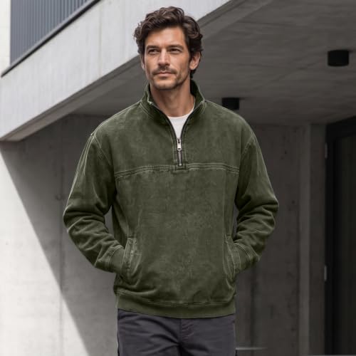 Denim Shirt Men Washed Retro Quarter Zip Pullover Shirt with Pockets - image 4