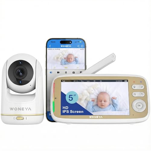 WONEYA Smart Baby Monitor, 5' HD IPS Screen, 1500ft Long Range, 48 Hours Battery, White Noises & Lullabies, 2K HD Camera, Customizable Safe Zones, Motion Detection, VOX, Free Secure Phone App