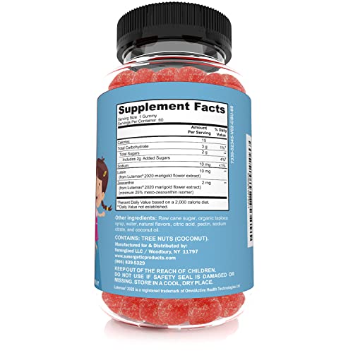 Image of Sunergetic Premium Eye Support Gummies for Kids - Lutein with Zeaxanthin Supports Overall Eye Health, Vision & Macular Health-Clinically Studied Lutein & Zeaxanthin with Lutemax 2020-60 Gummies
