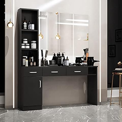 Paddie Barber Salon Station Wall Mount Hair Styling Salon Equipment Set Beauty Spa Furniture Set, Lockable Left Shelf, Mirror not Included(Black) Cover
