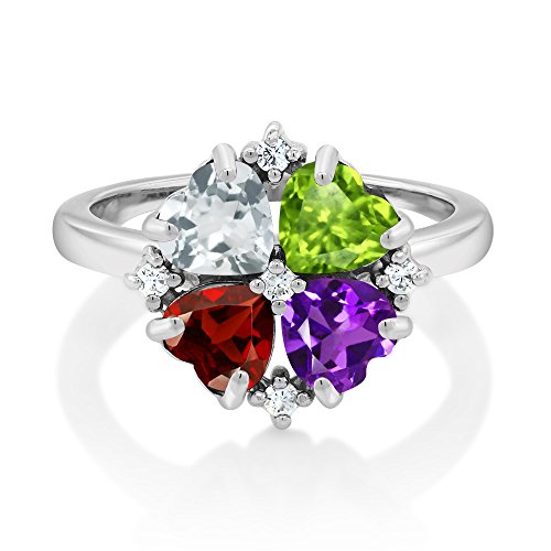 Customized 4 Gemstone Birthstone Engraved Heart Ring for Women