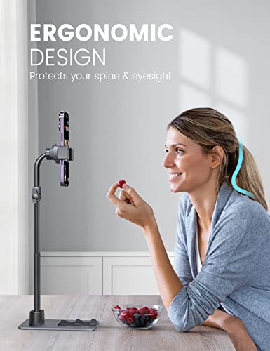 Tupwoon Adjustable Cell Phone Stand For Desk, [Strong Stable Base] Phone Holder, Max Height 15.4", Overhead Tall Stand For Recording, Compatible With All 4.7-12.9" Phone Tablet Stand #TOP3