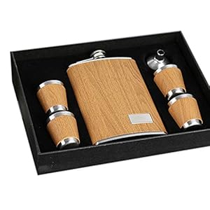 Tiamu 9oz Houten Heupfles Set met 1 Trechter en 4 Koppen Whiskey Wijn Staal Flagon Fles Reizen Drinkware voor Geschenken