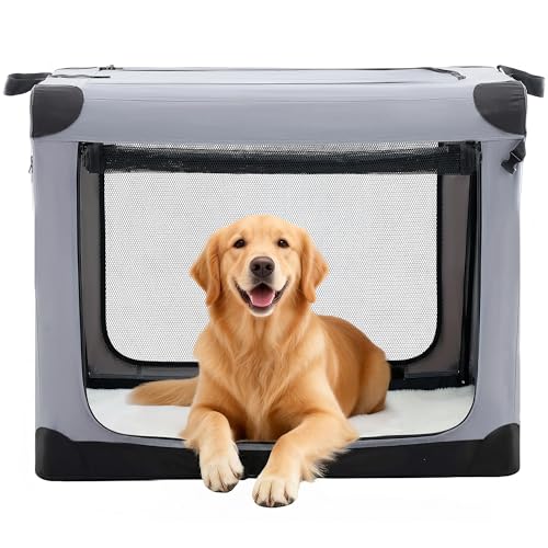 Image of NEWBULIG Collapsible Dog Crate 36 Inch, Portable Travel Crate for Dogs and Cats, Soft Foldable Pet Kennel with 3-Door Mesh Windows Indoor & Outdoor