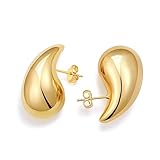 Chunky Gold Hoop Earrings for Women Bottega Earring Dupes Lightweight Waterdrop Hoop Earrings,Gold P