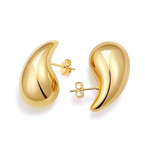 Chunky Gold Hoop Earrings For Women Bottega Earring Dupes Lightweight Waterdrop Hoop Earrings,Gold Plated Hypoallergenic Earring Dupes Seamless Big Teardrop Earrings For Women Trendy(Gold) #TOP5