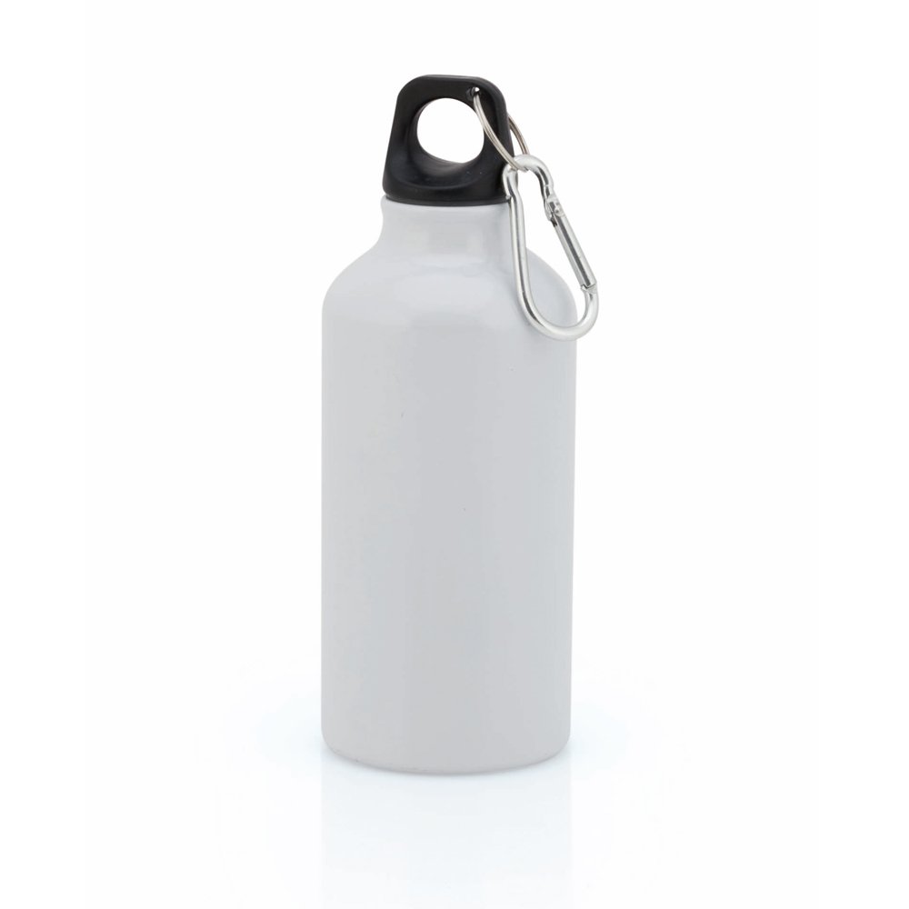 Aluminium Drinking Water Bottle with Screw cap and Carabiner, 400ml (White) — image 1