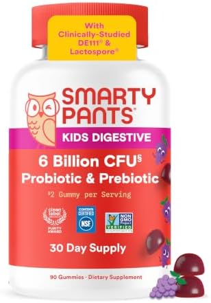 SmartyPants Probiotic and Prebiotic Immunity Gummies for Kids, 4 Billion CFUs and Wellmune Prebiotic, Vegan, Non-GMO, Gluten-Free, Patent-Pending