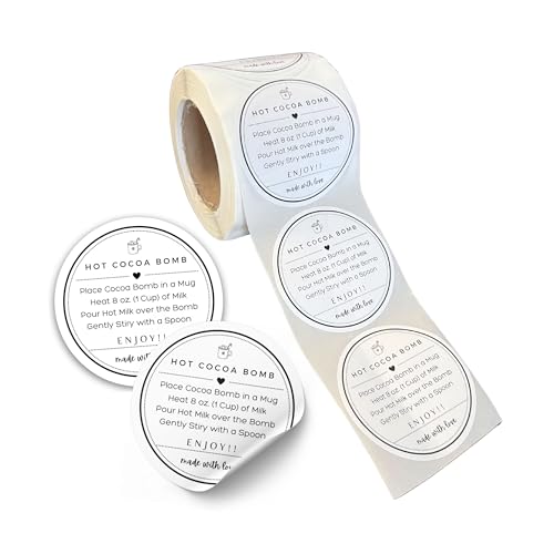 Hot Cocoa Bomb Stickers 250 per Roll 2” Chocolate Instructions