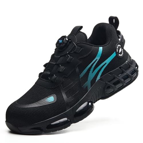 XKOWUO Mens Steel Toe Safety Work Shoes Construction Cushioned Sneakers Puncture Proof Anti Smashing Non Slip Comfortable Lightweight Fashion Black Blue US 9.5