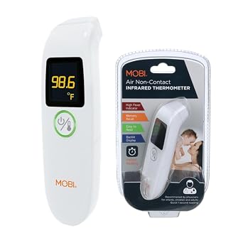 MOBI Air No Touch Forehead Thermometer for Baby, Kids & Adults, 1-Second Infrared Digital Thermometer with Distance Sensor, Fever Indicator, Medication Reminder, Touchless Temperature Monitor