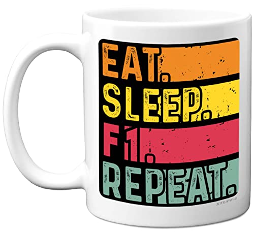 Birthday Mug Gifts for Men Women Him Her - Eat, Sleep, F1, Repeat - Funny Happy Birthday Present Gift for Formula One Motorsport Lovers, 11oz Ceramic Dishwasher Safe Premium Mugs