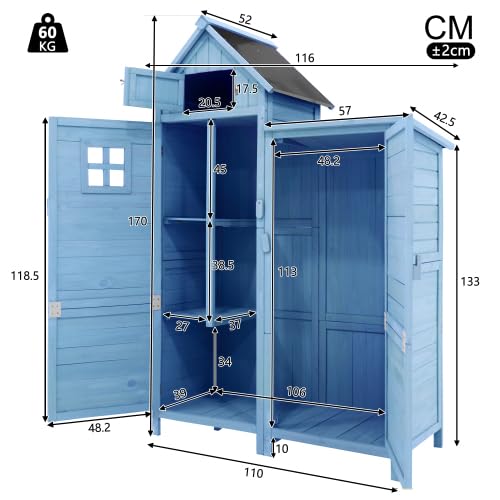 Capanno per attrezzi in metallo 242x126x182 cm – Armadio da giardino resistente alle intemperie con porta chiudibile a chiave e ventilazione – Come garage per biciclette, contenitore per bidoni della