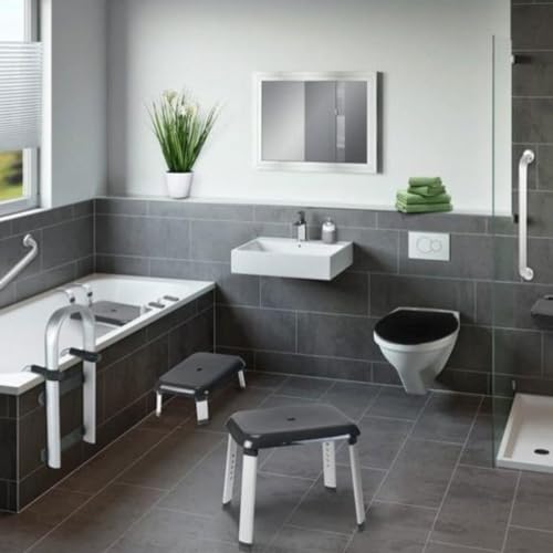 Verstellbarer Duschhocker - Sicherheitshocker für Badewanne, belastbar bis 130 kg, aus Polypropylen, 50,5 x 42-52 x 39,5 cm, Grau