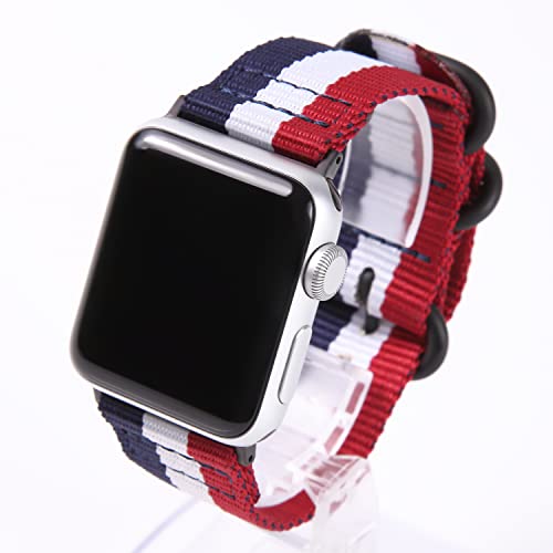 Airself Apple Watch 対応ベルト コンパチブル 時計バンド NATOベルト アップルウォッチ交換ストラップ iWatch 38mm 40mm 41mm 42mm 44mm 45mm Watch Series 6/SE/5/4/3/2/1に対応 (38mm/40mm/41mm, レッド×ホワイト×ネイビー(黒バックル))