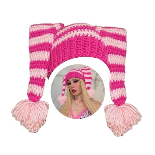 Clown Hat Striped Photo Props New Year Thick Winter Hat Adults Kids Knitted Clown Ears Cosplay2