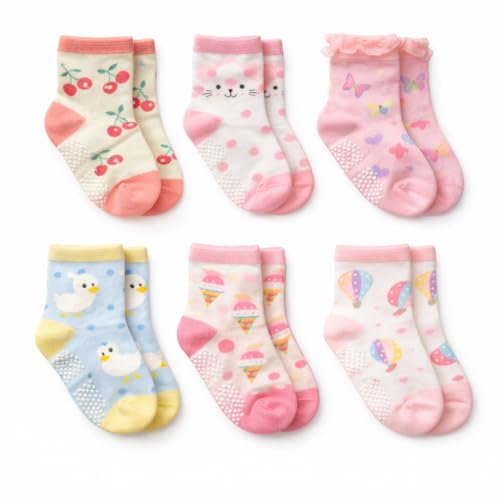 Image of CUTEABLY Baby Boys And Girls Regular Anti-Skid Cotton Blend Socks (Pack of 6, Assorted)